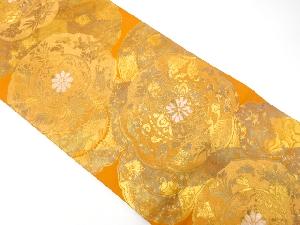 アンティーク　鏡裏に花・動物模様織り出し袋帯（着用可）